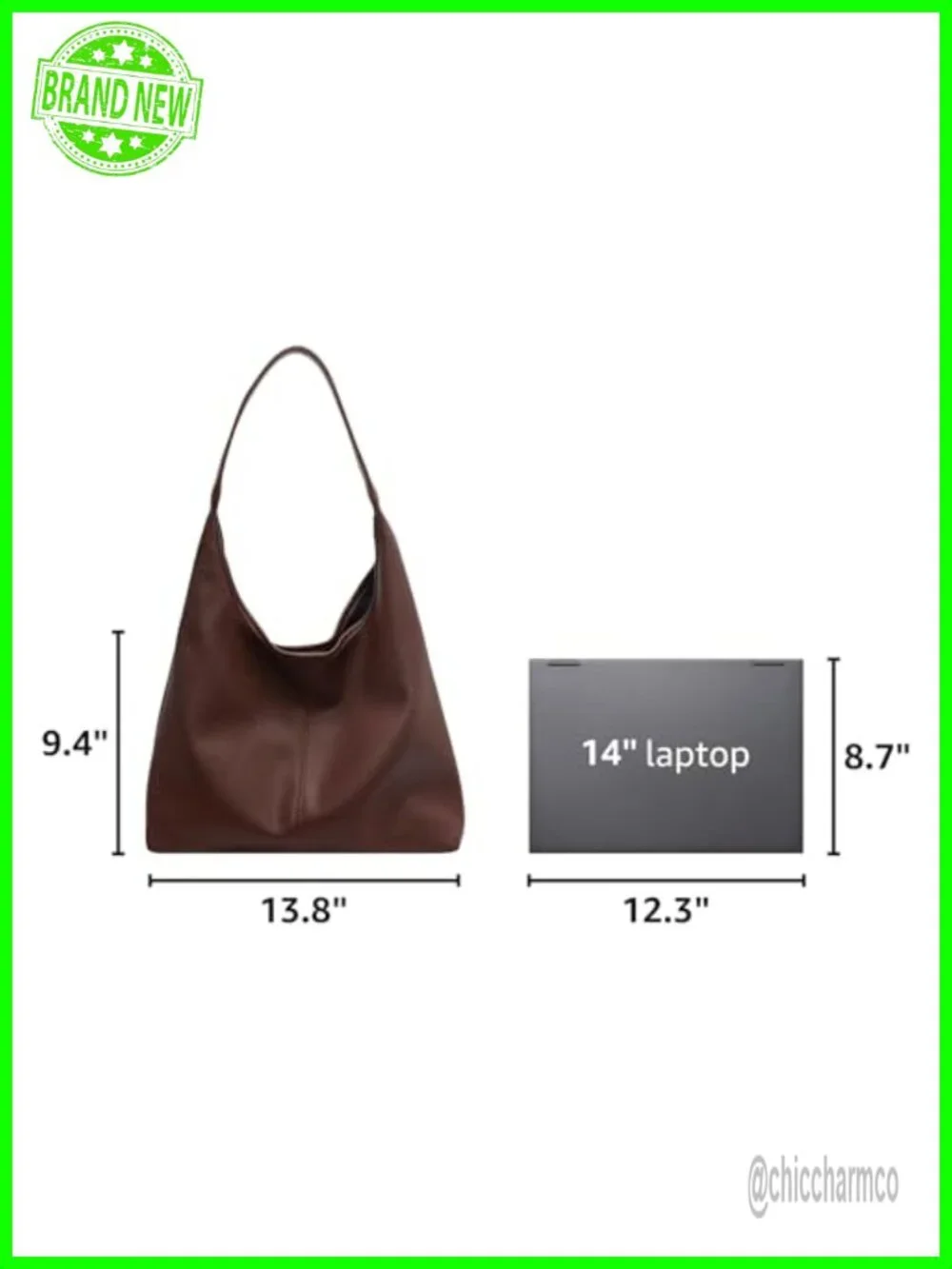 Slouchy Hobo Bag Soft PU Leather Tote 2pc Set Shoulder Purse Work Handbag